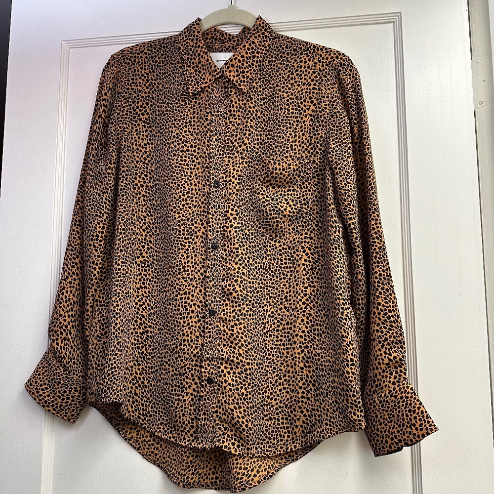 Current/Elliott The Derby Leopard Print Shirt, Brown, Black, size Small (1)